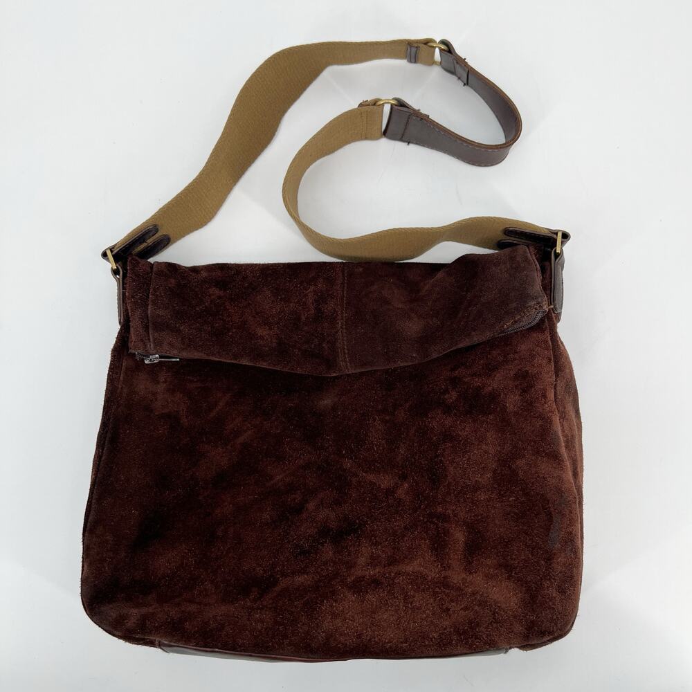 Vtg Lauren Ralph Lauren Hobo Bag Chocolate Brown Suede Leather Shoulder Purse
